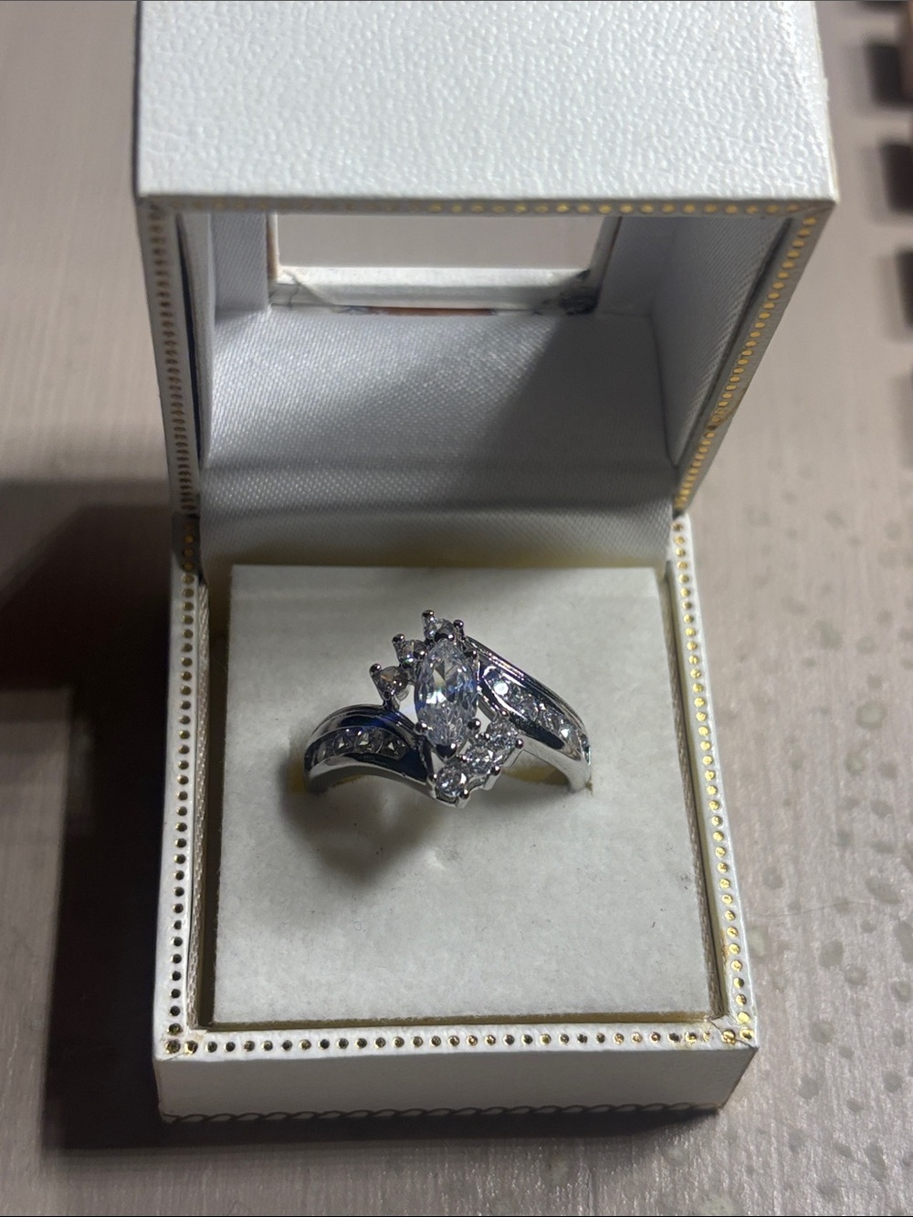 Silver Marquise Cubic Zirconia Engagement Ring - Clear Size 10